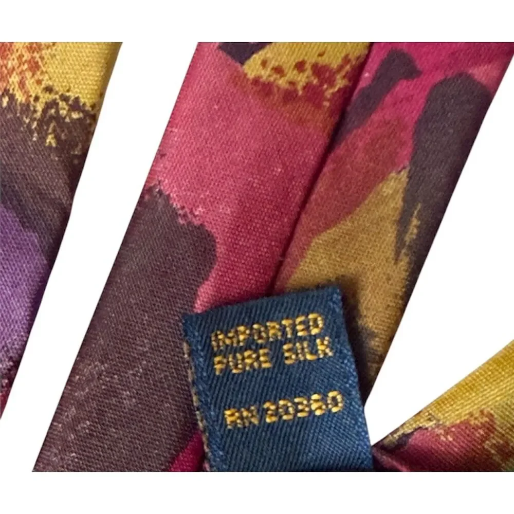 Vintage Mulberry Thai 100% Silk Wide Tie Abstract‎ Floral Hand Sewn USA Made 4